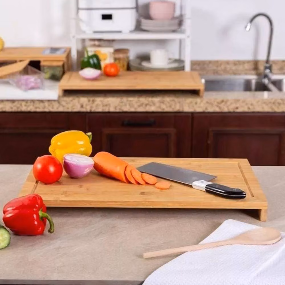Hinsinc Set of 2 Natural Bamboo Chopping Boards and Hob Covers with Non-Slip Feet – 2