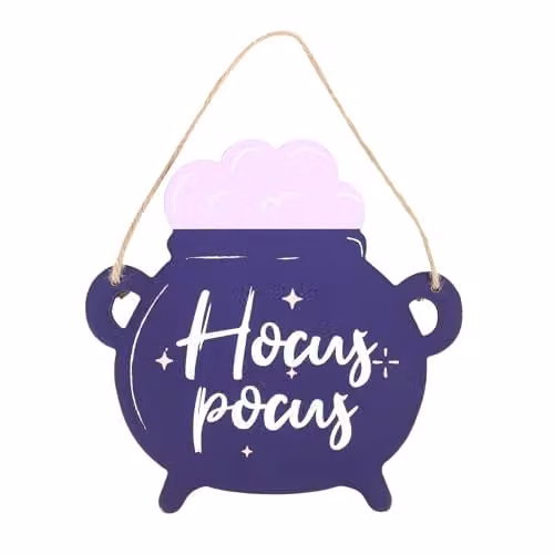 Something Different Wholesale Hocus Pocus Cauldron Purple Wooden Hanging Sign Halloween Wall Plaque