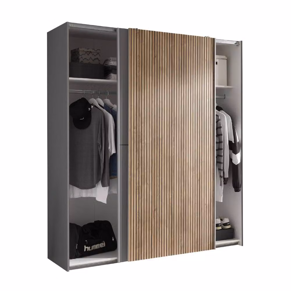 Cheshire Premium Nova Modern 2 Door Sliding Wardrobe in Light Oak and Dark Grey, W: 196 cm, H: 170 cm – 2