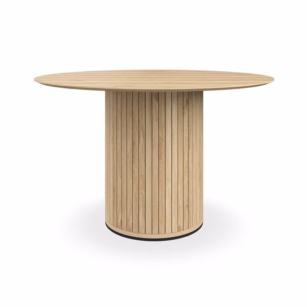 More4Homes Arlo Oak Round Dining Table and Raye Velvet Dining Chairs Set of 6, Yellow, W/D/H: 120 x 120 x 75 cm – 2