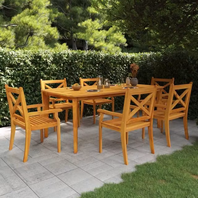 Berkfield Home 7 Piece Rustic Acacia Wood Garden Dining Set in Brown