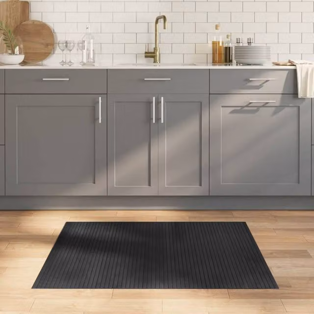 Berkfield Home Rectangular Bamboo Rug in Grey and Black, W: 80 cm x D: 100 cm