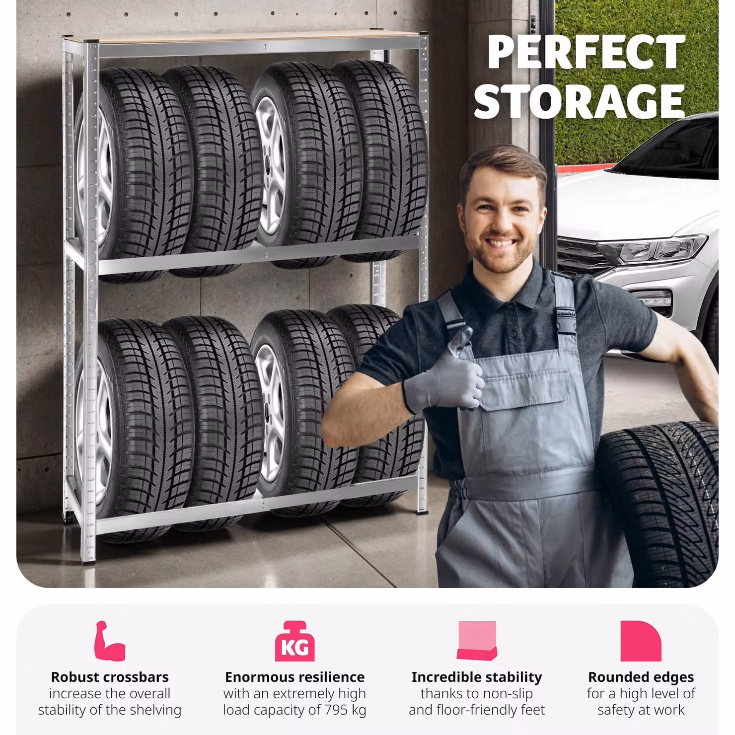 tectake Tyre Rack, Grey, W/D/H: 120 x 180 cm – 2