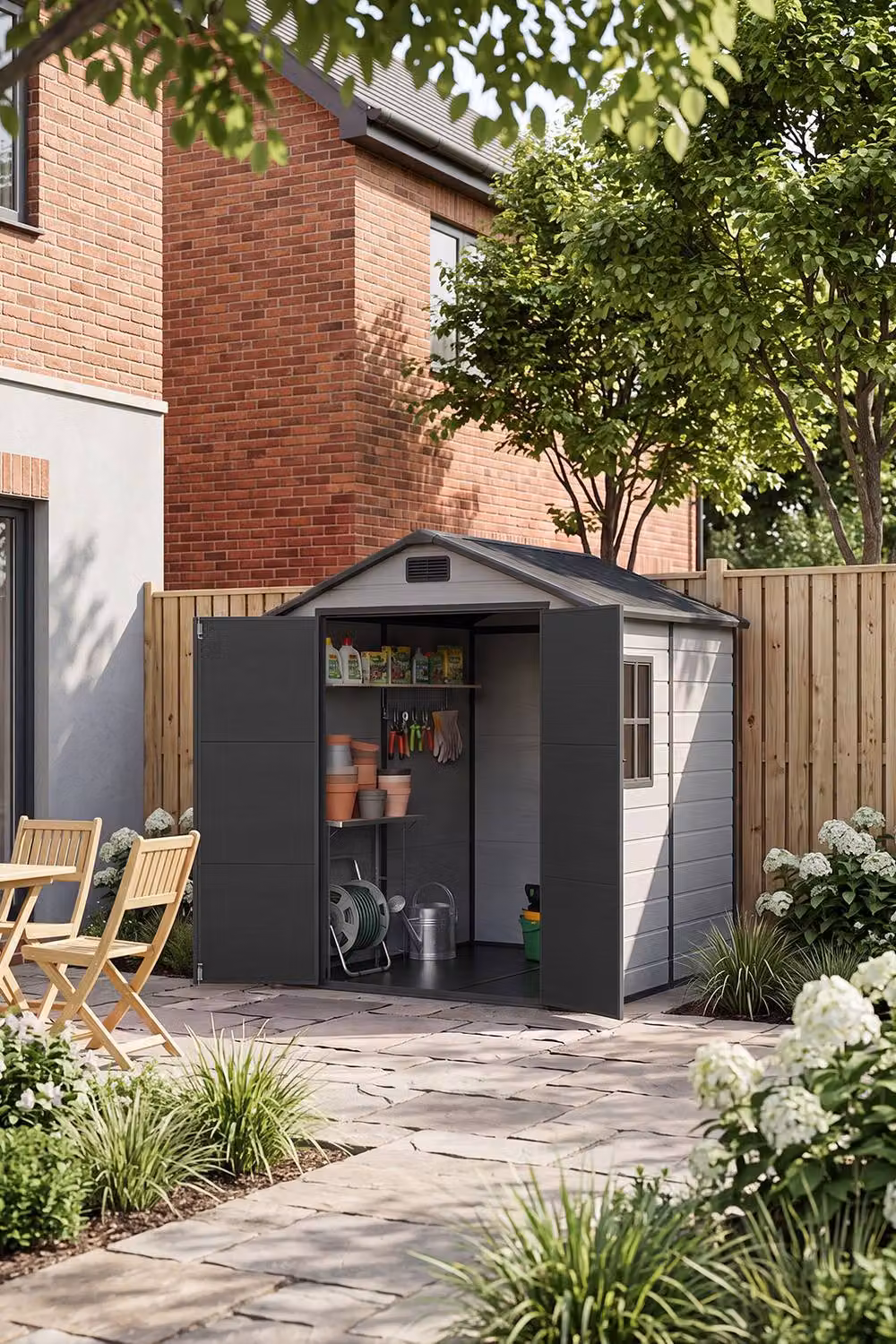 Living and Home Grey Plastic Outdoor Garden Storage Shed with Floor and Window, W/D/H: 182.88 x 182.0 x 219.0 cm – 3