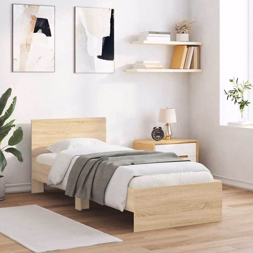 Berkfield Home Sonoma Oak Bed Frame with Headboard in Beige, W/D/H: 80 x 190 x 70 cm – 2
