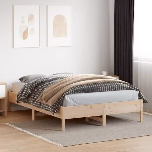 Berkfield Home Beautiful Bed Frame in Natural Solid Wood Pine, W/D/H: 140 x 200 x 36.5 cm