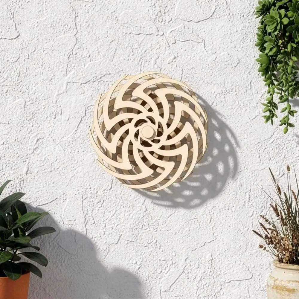 VOGREX 3D Kinetic Wooden Windmill Wall Sculpture in Beige – 3
