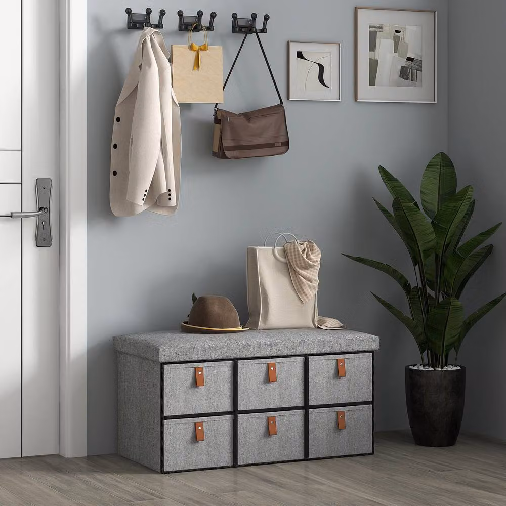 STILVORA Shoe Bench with 6 Drawers and Padded Fabric Seat in Grey – 2