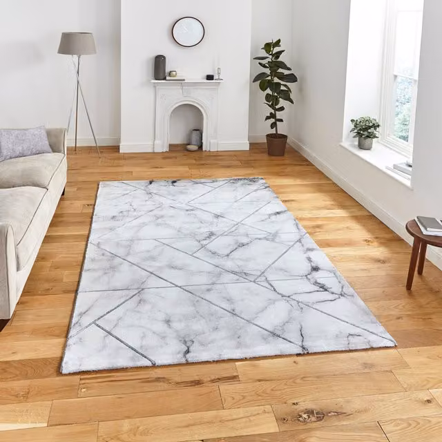 Terrys Modern Abstract Rectangular Rug in Grey, Black, Gold and White, W: 200 cm, D: 290 cm
