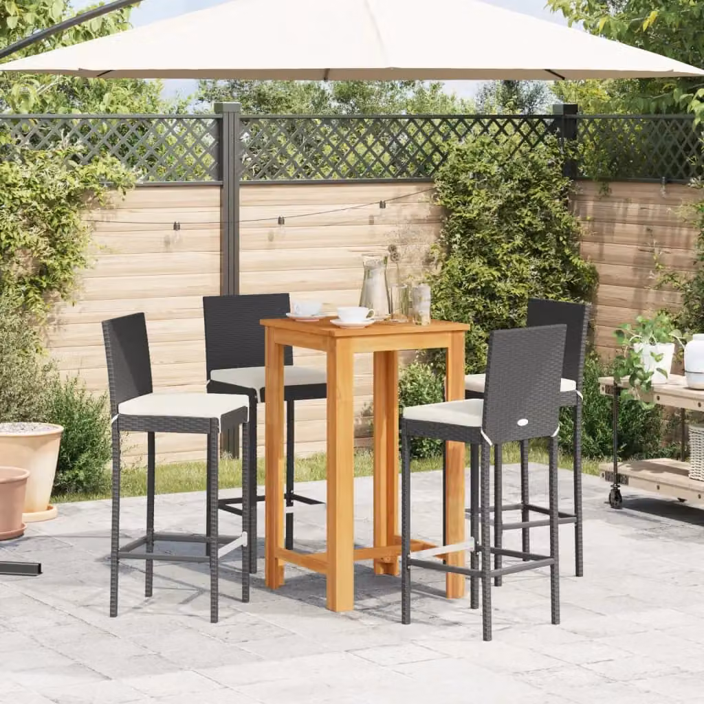 Berkfield Home 5 Piece Black Garden Bar Set in Solid Acacia Wood and Poly Rattan – 2