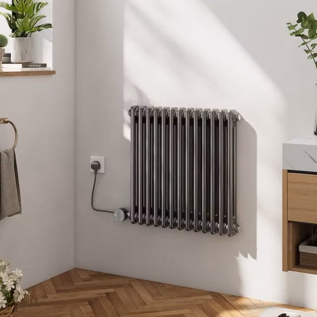 Livingandhome Wall-Mounted Electric Radiator with Thermostat and App Control, Black, Width: 60.5 cm
