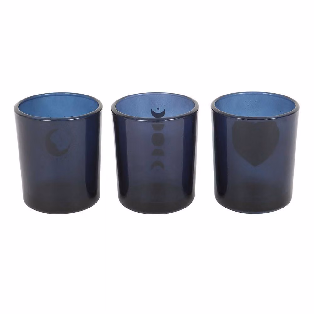 Something Different Moon Phases Blue Glass Tealight and Votive Candle Holder Pack of 3 – 2