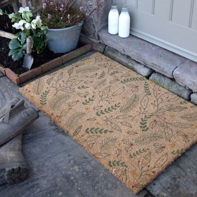 Artsy Mats Winter Foliage Coir Doormat in Brown and Multicolour, W/D/H: 90 x 60 x 1 cm