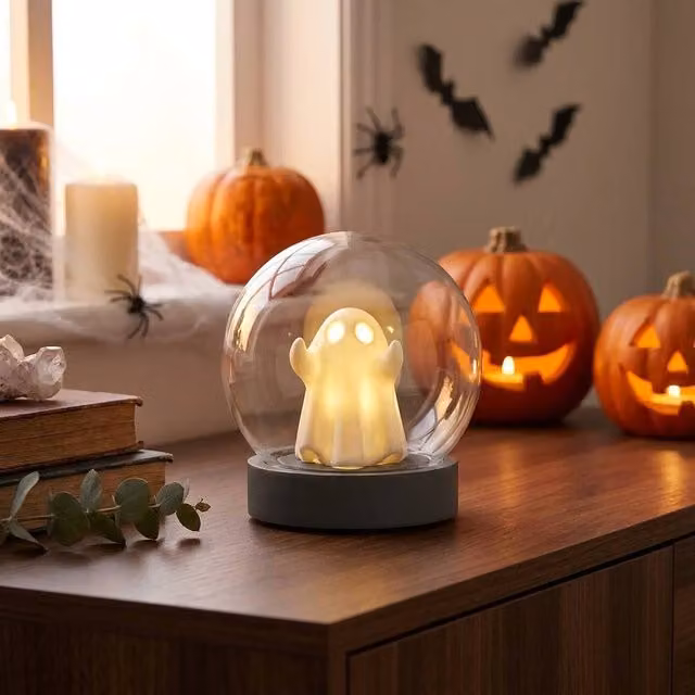 Garden Greatness Halloween Light Up Glass Ghost Ball Statement Light in Transparent and Warm White