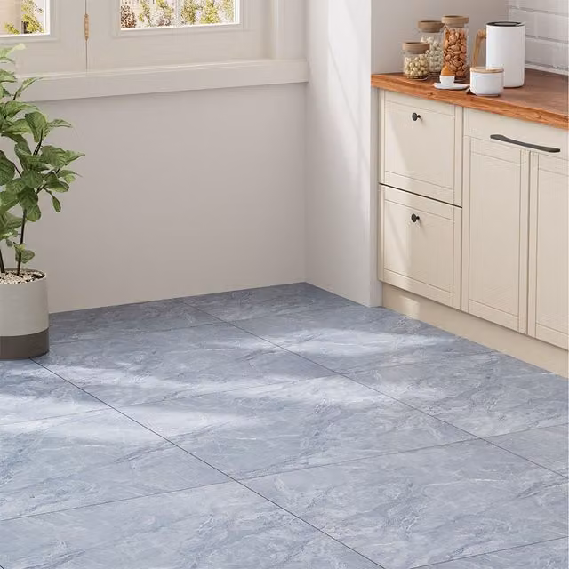 Livingandhome 8-Piece Self-Adhesive Marble Texture PVC Flooring, Blue, 80 x 80 cm