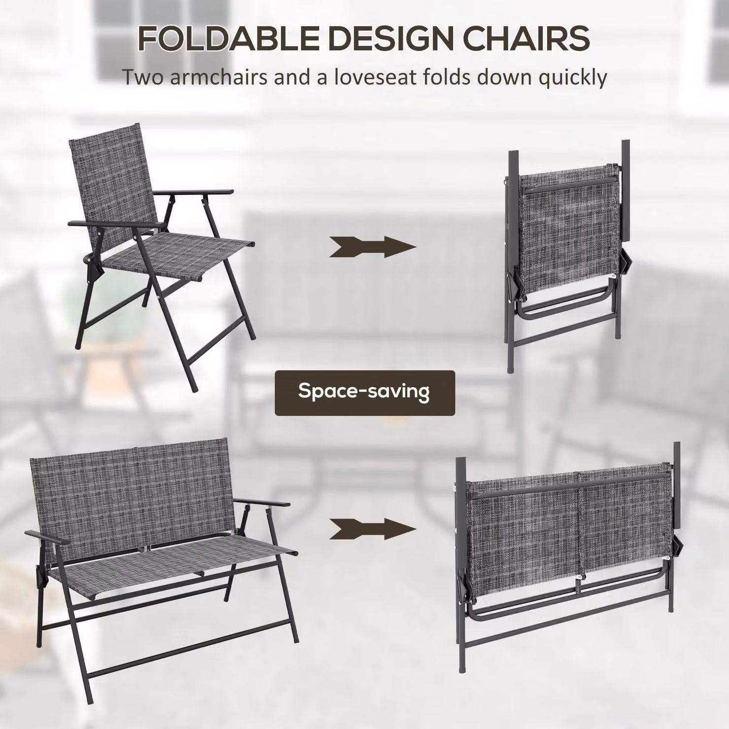 Outsunny 4 Piece Grey Patio Furniture Set with 2 Seater Sofa, Lounge Armchair and Coffee Table – 3