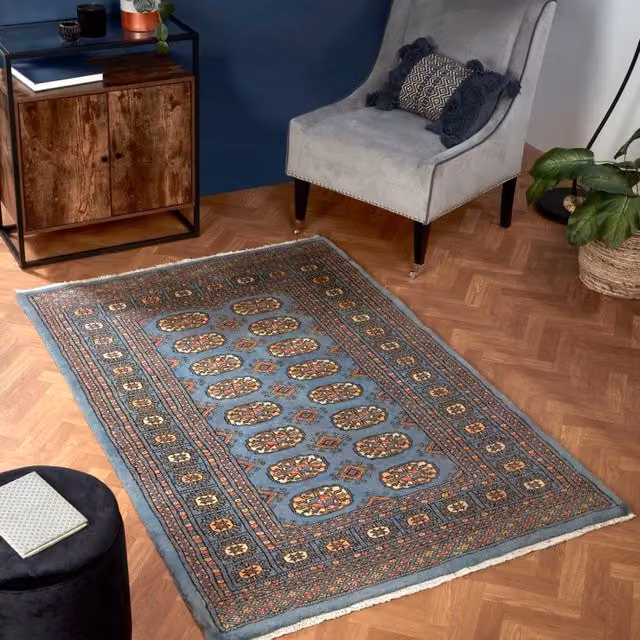 The Rug Shop UK Blue Handmade Floral Oriental Wool Area Rug, W: 120 cm, L: 180 cm