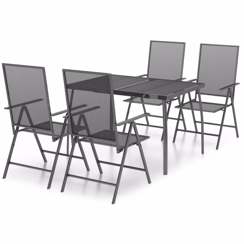 Berkfield Home 5 Piece Garden Dining Set in Anthracite Steel and Black – 2