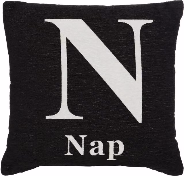 Orsina Nap Words Black and White Chenille Cushion, W/D/H: 45 x 45 x 8 cm – 3
