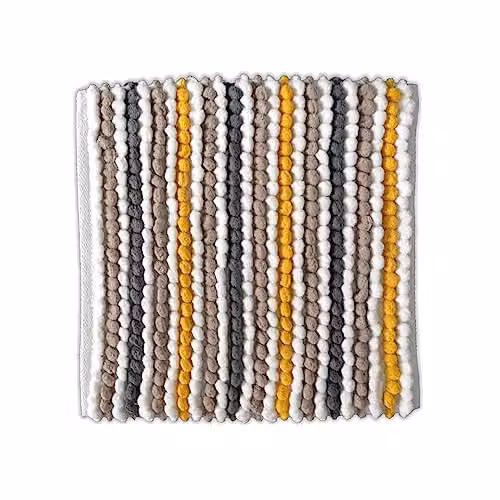 Allure Bath Fashions Square Striped Boho Bath Mat, Yellow and Multicolour Cotton Microfibre, W/D/H: 50 x 50 x 1 cm – 1