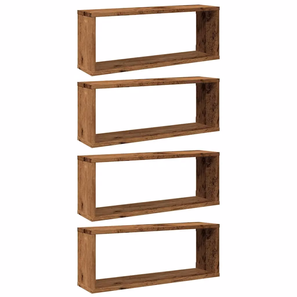 Berkfield Home Wall Mounted Cube Shelves, 4 Piece Set in Old Wood Brown, W: 60 cm, D: 15 cm, H: 23 cm – 2