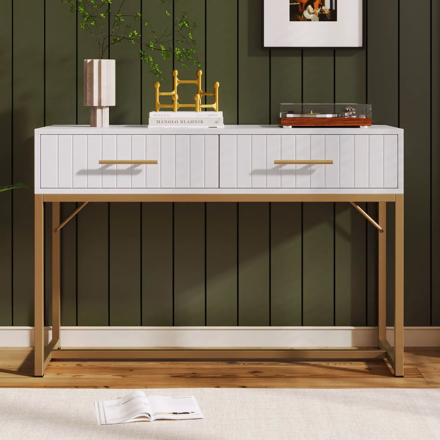 Matteo White Dressing Table with 2 Drawers, H 75 cm x W 100 cm x D 45 cm – 5