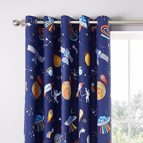 Catherine Lansfield Lost In Space Reversible Eyelet Curtains, Blue and Grey, W: 168 cm, H: 183 cm – 2
