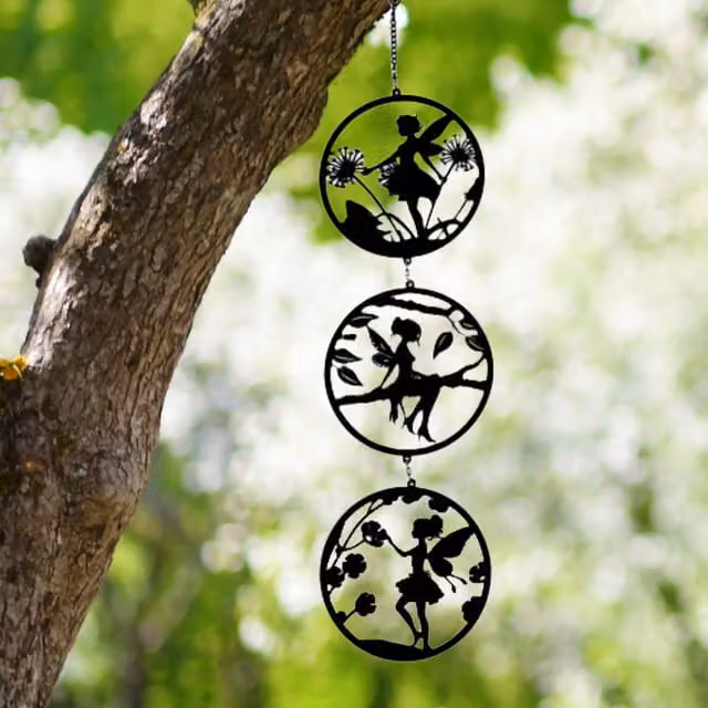 Betley Butterfly Fairy Hanging Silhouette Trio Spinner in Black Metal
