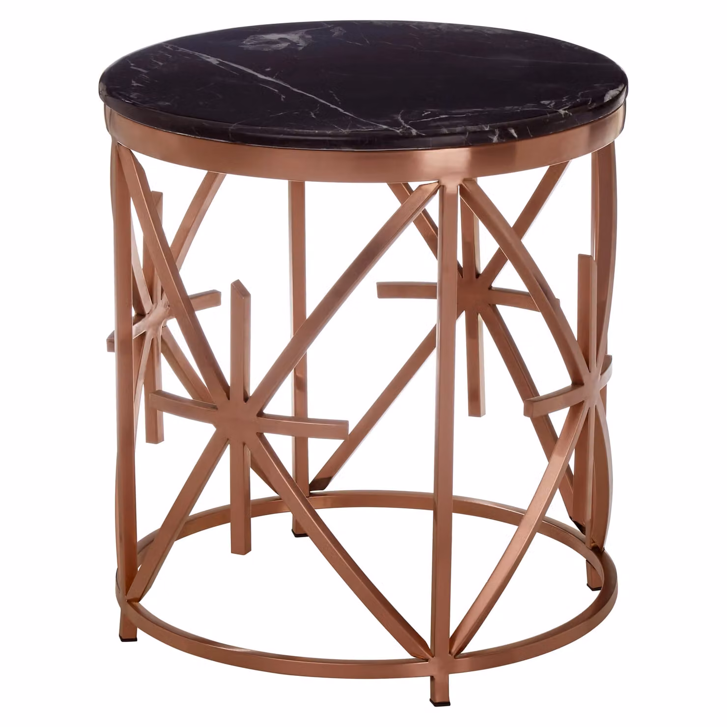 Orsina Modern Round Black Marble and Gold Side Table – 2