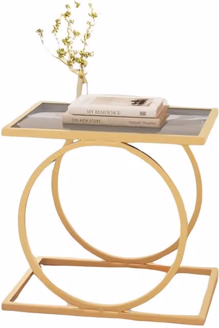Pirlo Plush Modern Rectangular Glass Coffee Table with Tinted Glass Top and Gold Metal Frame