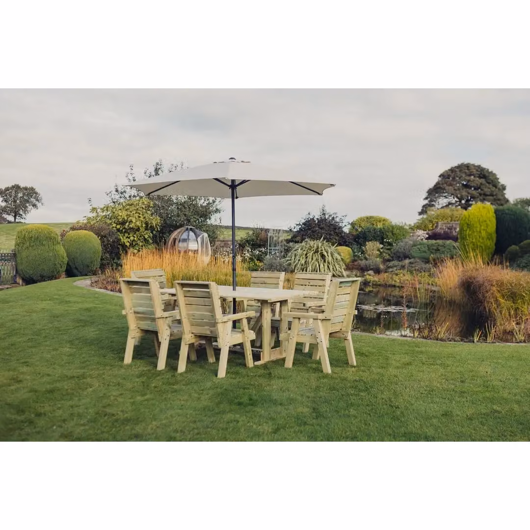 Churnet Valley Garden Furniture Ltd Clover 6 Seater Rectangular Table and Chair Set in Brown Treated Hardwood – 3