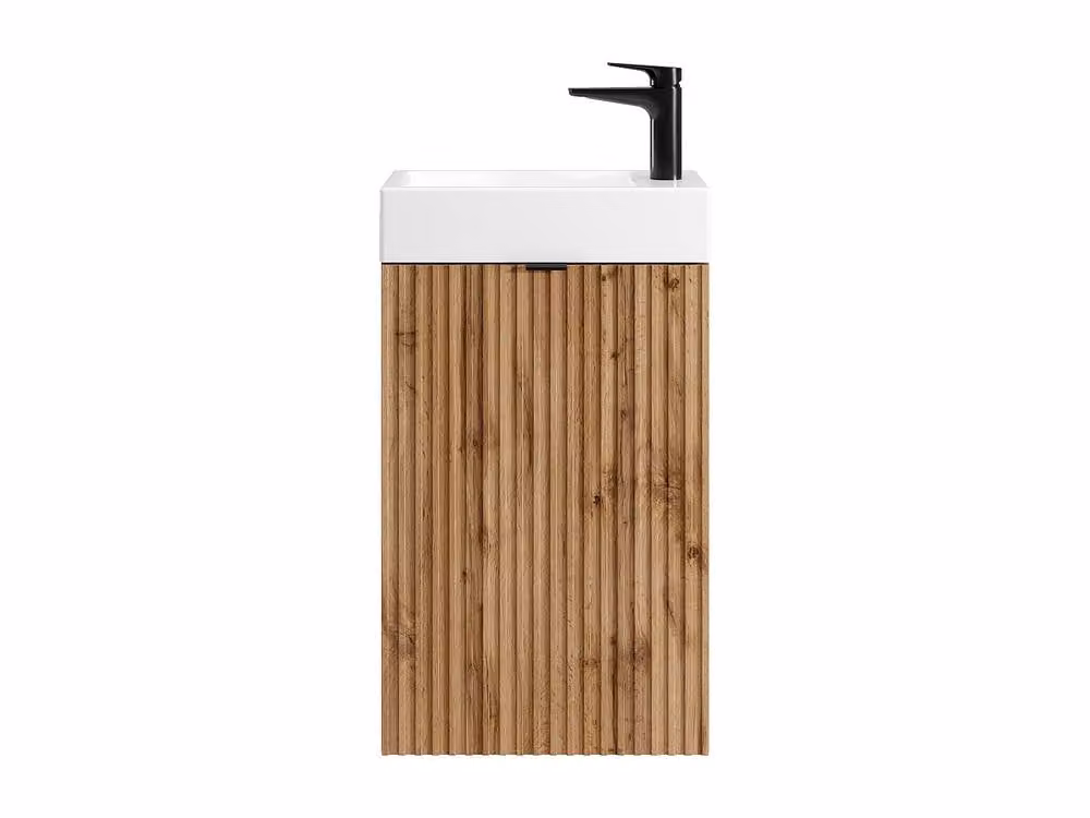 Vente-unique Ribbed Washbasin Unit in Light Oak with Reversible Door, H60 x W40 x D22 cm – 2
