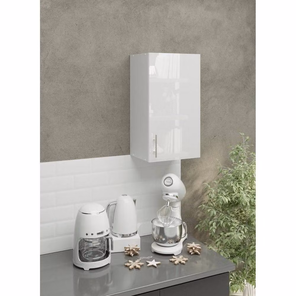 SPETLEK White Glossy Kitchen Wall Unit Storage Cabinet with Internal Shelves – 2