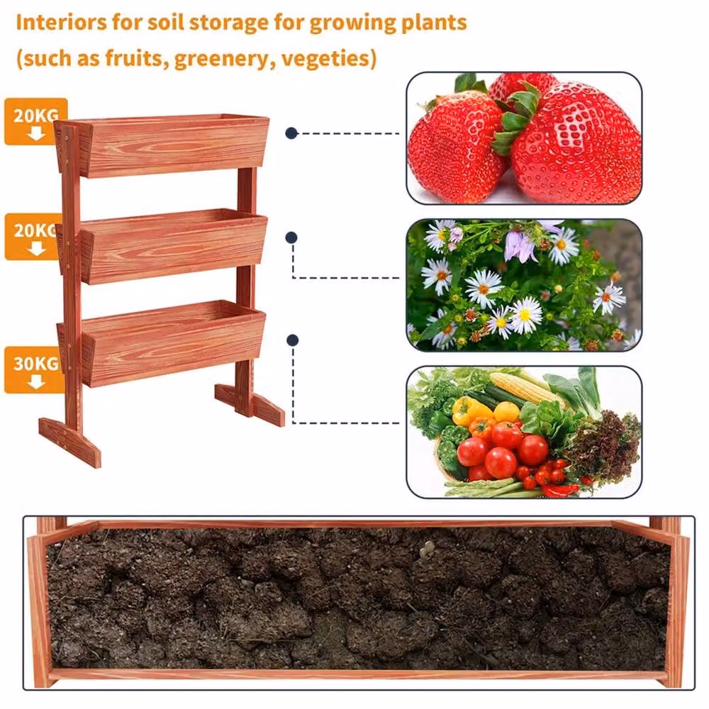 NESTLUNE 3 Tier Wooden Raised Planter Stand Herb and Vegetable Garden Box in Brown – 3