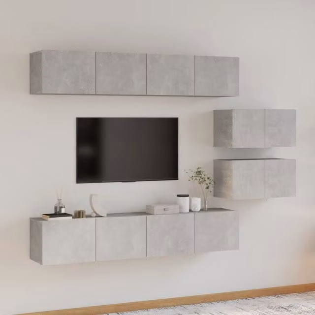 Berkfield Home 6 Piece Classic TV Cabinet and Lowboard Set in Matt Concrete Grey