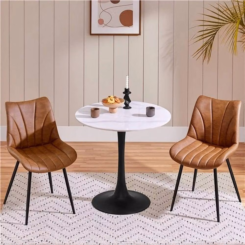 VOGREX Set of 2 Retro Brown PU Leather Upholstered Dining Chairs with Metal Legs – 4
