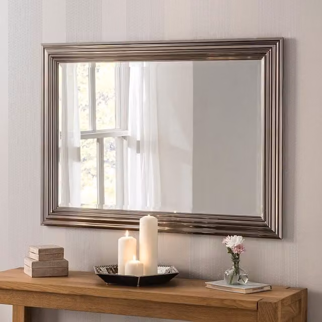 Yearn Dark Chrome Minimalist Geometric Rectangular Wall Mirror, W: 100.5 cm, H: 72.5 cm
