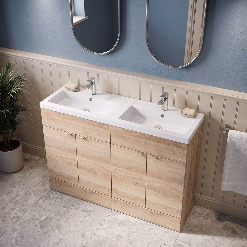 Balterley Alrewas Contemporary 4 Door Floor Standing Bathroom Vanity Basin Unit, Brown Oak, Width: 120 cm – 2
