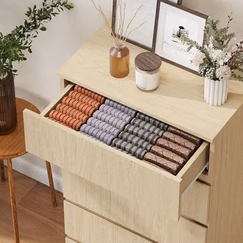 HOMCOM 5-Drawer Chest of Drawers in Sand, Brown and Beige with Soft-Close Drawers – 3