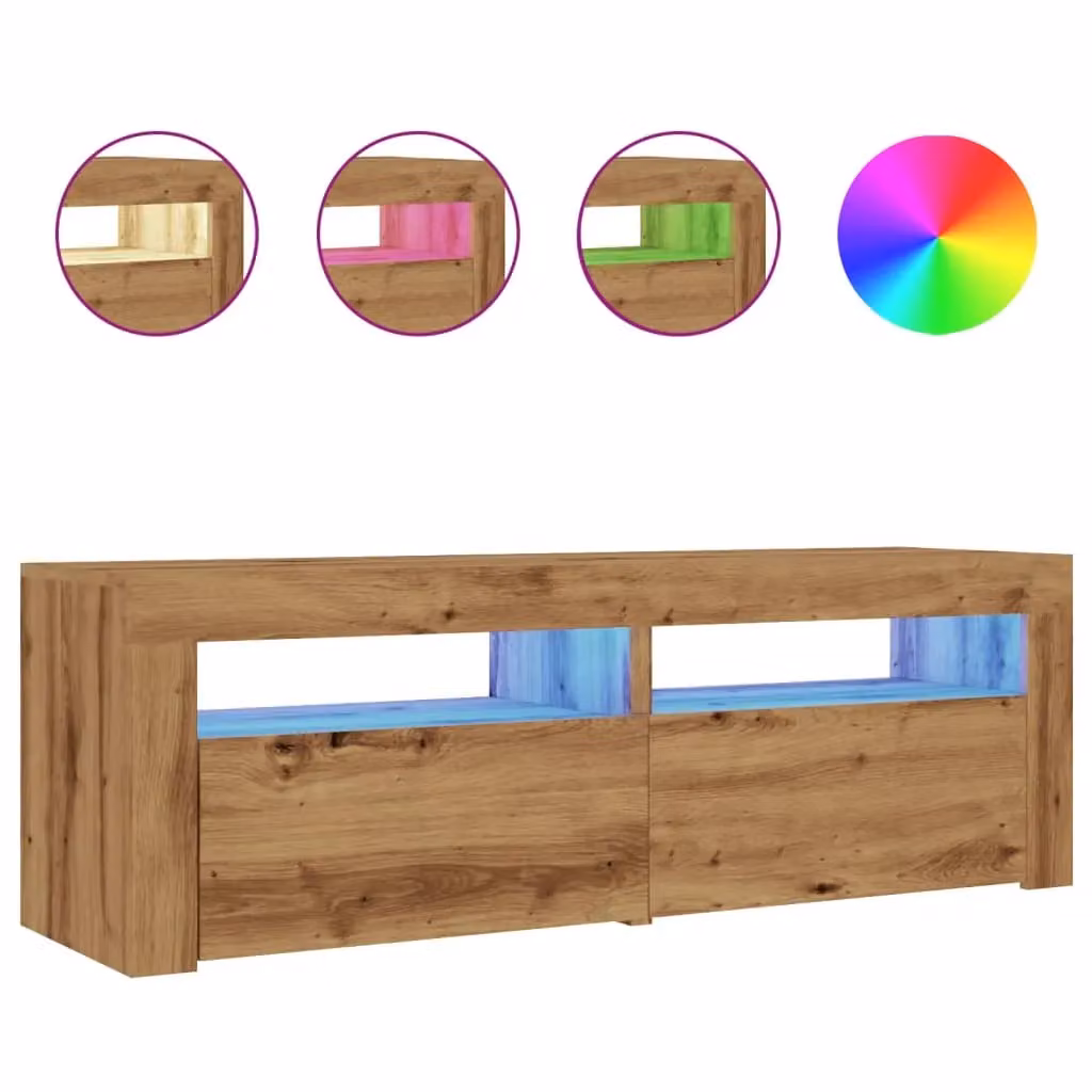 Berkfield Home Artisan Oak TV Cabinet with Integrated LED Lights in Brown, W/D/H: 120 x 35 x 40 cm – 2