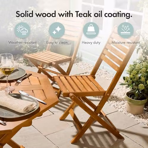 VonHaus Cannes Set of 2 Acacia Hardwood Folding Garden Chairs in Brown, W/D/H: 46.6 x 59.0 x 90.0 cm – 3