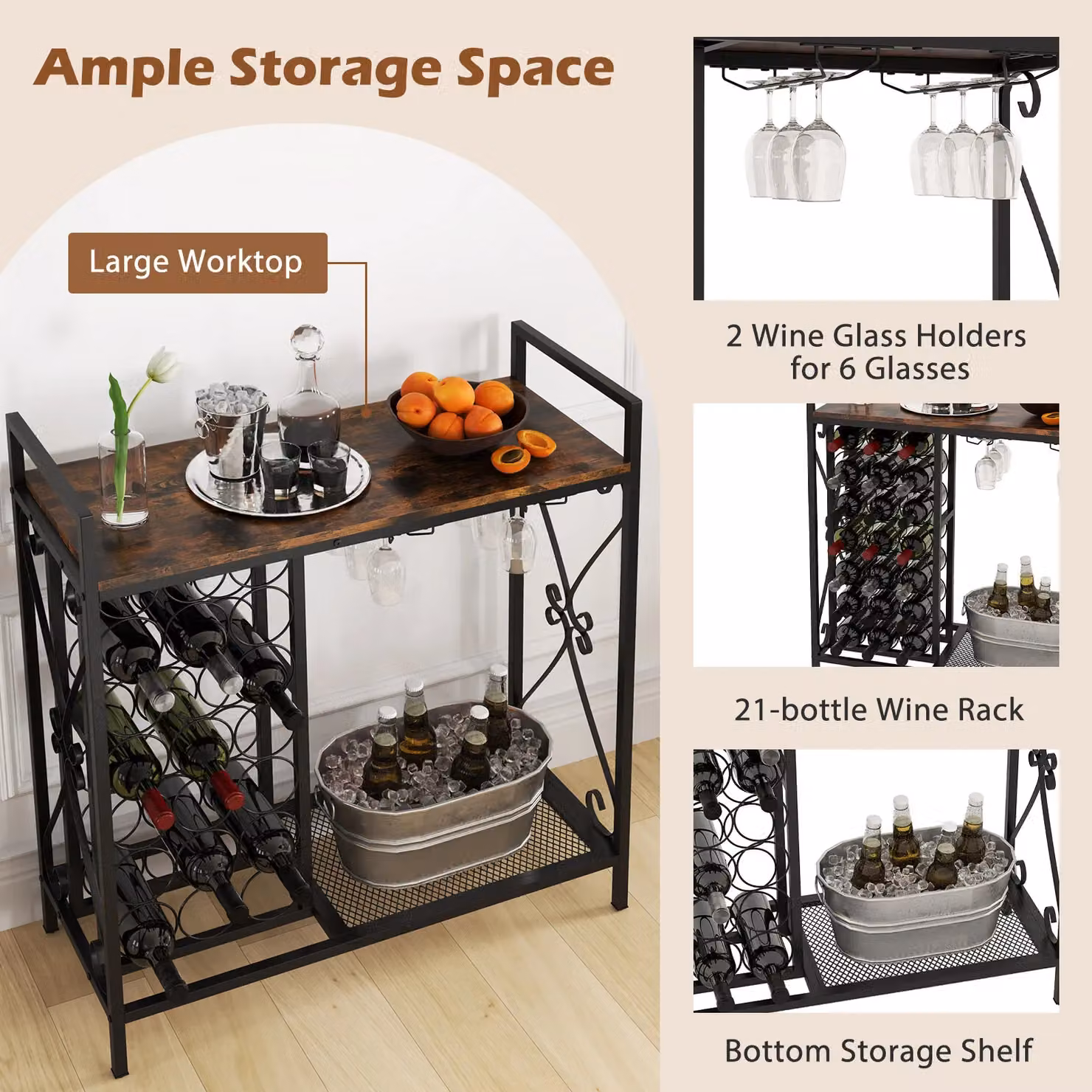 Gymax 21 Bottle Freestanding Floor Wine Rack in Brown – 6