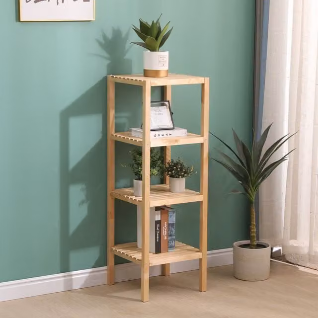 HMD Furniture Birch Wood Book Storage Shelf in Natural Brown, H 109 x W 37 x D 37 cm