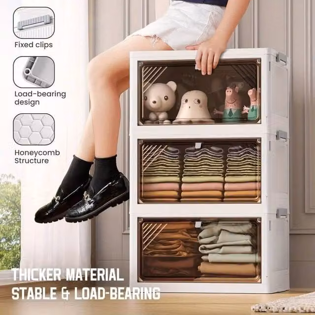 SPETLEK 3 Tier Folding and Stackable Plastic Storage Box in White