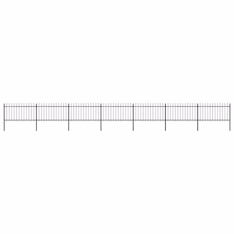 Berkfield Home Elegant Garden Fence with Spear Top, Black Powder-Coated Steel, W: 11.9 m, H: 1.5 m