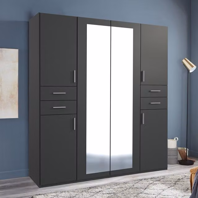 Tjs Vegas Modern Sliding Door Wardrobe in Anthracite Grey, Width: 180 cm
