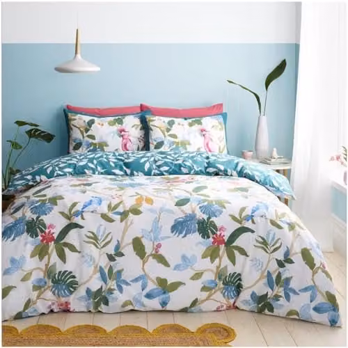 GC GAVENO CAVAILIA Reversible 3-Piece Double Duvet Cover and Pillowcase Set, Green Leafs Design, W/D/H: 200 x 200 cm and 50 x 75 cm