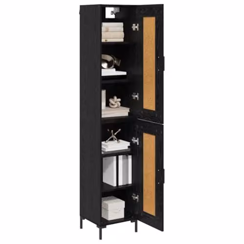 vidaXL Modern Black Highboard with Hinged Doors and Internal Shelves, W/D/H: 34.5 x 34 x 180 cm