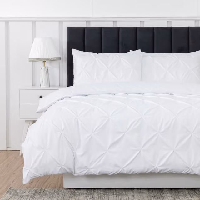 MHG Living White Pintuck Microfibre Duvet Cover Set, OEKO-TEX Certified, 200 x 200 cm
