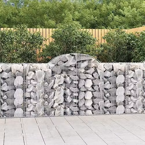 vidaXL Set of 2 Arched Gabion Baskets in Silver Galvanised Steel, W: 200 cm, D: 50 cm, H: 100-120 cm – 2